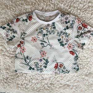 Zella Girl Kids' White and Floral Mesh Cropped Tee Size 6 | 5/$20